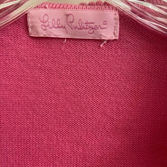 Lilly Pulitzer Pink Ruffle Cascading Kiernan Cardigan Sweater Metallic Ruffles - Picture 6 of 7